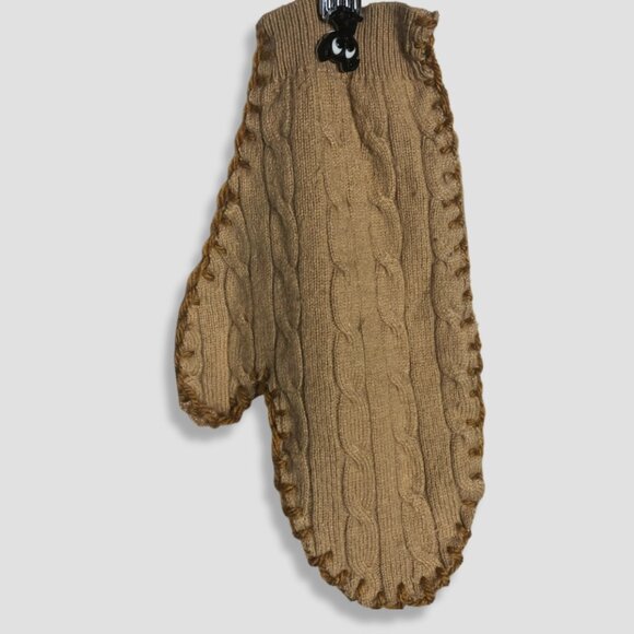 Vintage Cable Knit Wool Mittens Large Puppy Appliqué Beige - Picture 2 of 10